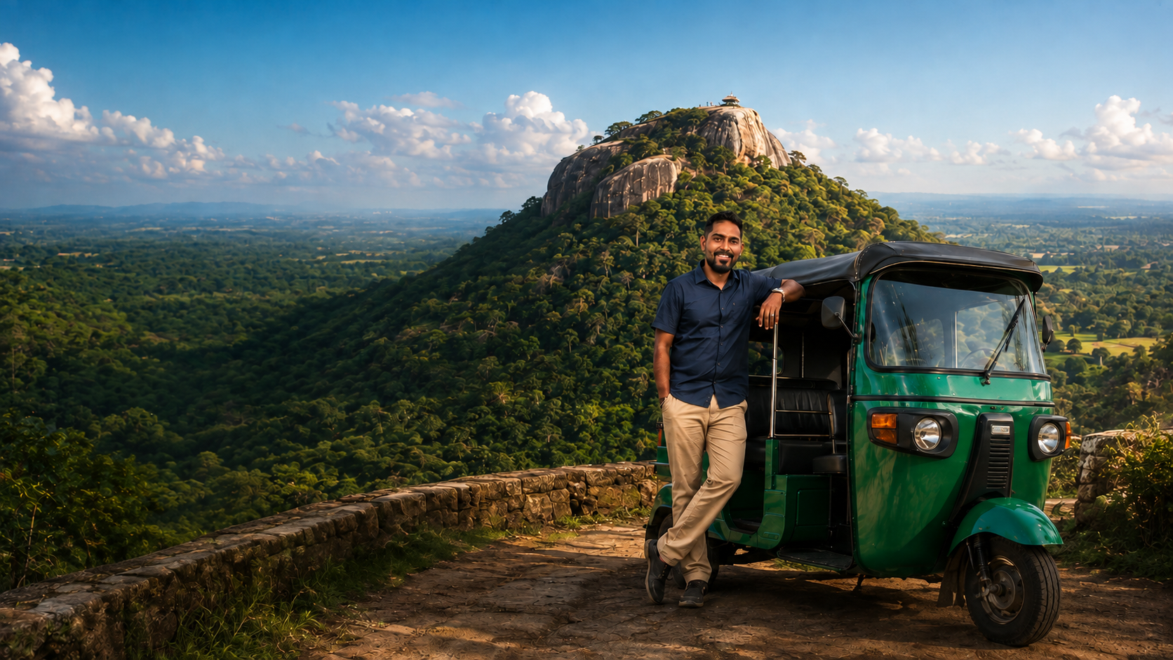 Pidurangala Rock viewpoint overlooking the jungle at dawn